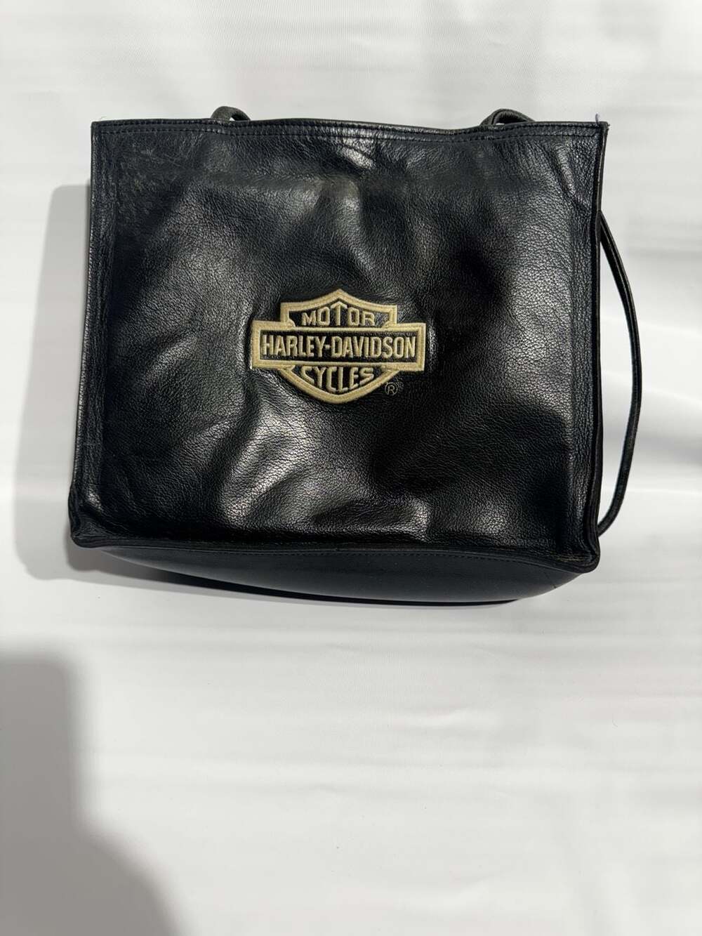 Harley-Davidson Black Leather Shoulder Bag with Embroidered Logo